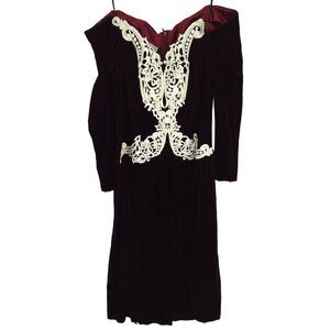 Jessica McClintock Bridal Red Velvet Dress Valentine's Heart Neckline Vintage 16